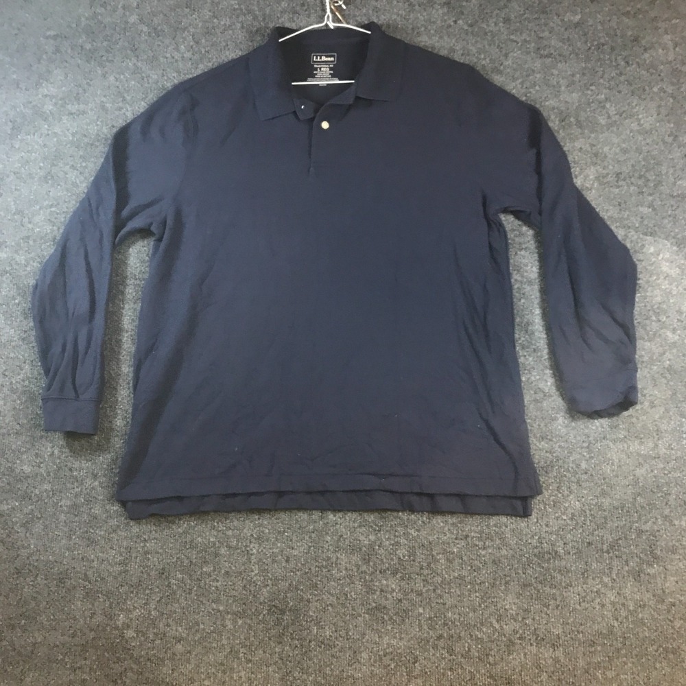 L.L. Bean Rugby Shirt Mens L Reg Navy Blue Good Long Sleeve Cotton Polo